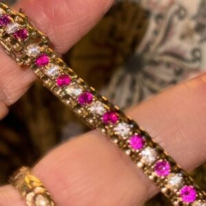 Ruby and white zirconia bracelet I 925 yello gold over silver